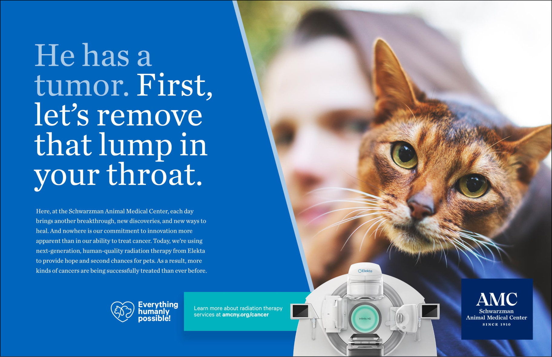 He has a tumor. First, let's remove that lump in your throat.